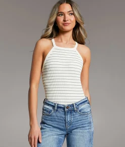 Tops | BKE core Ribbed Knit Tank Top Cream Grey