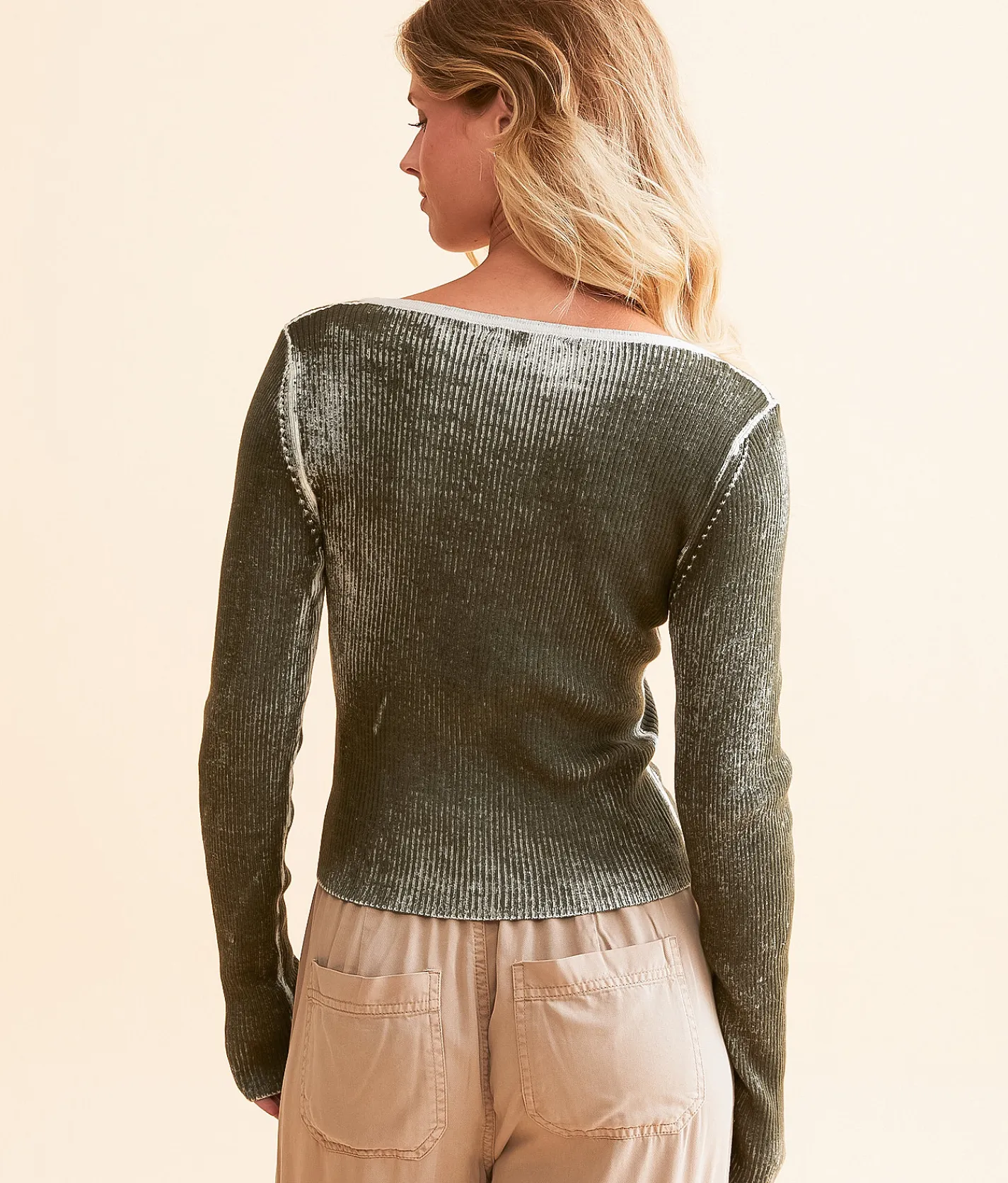 Gilded Intent Ribbed Knit Top Olive Discount