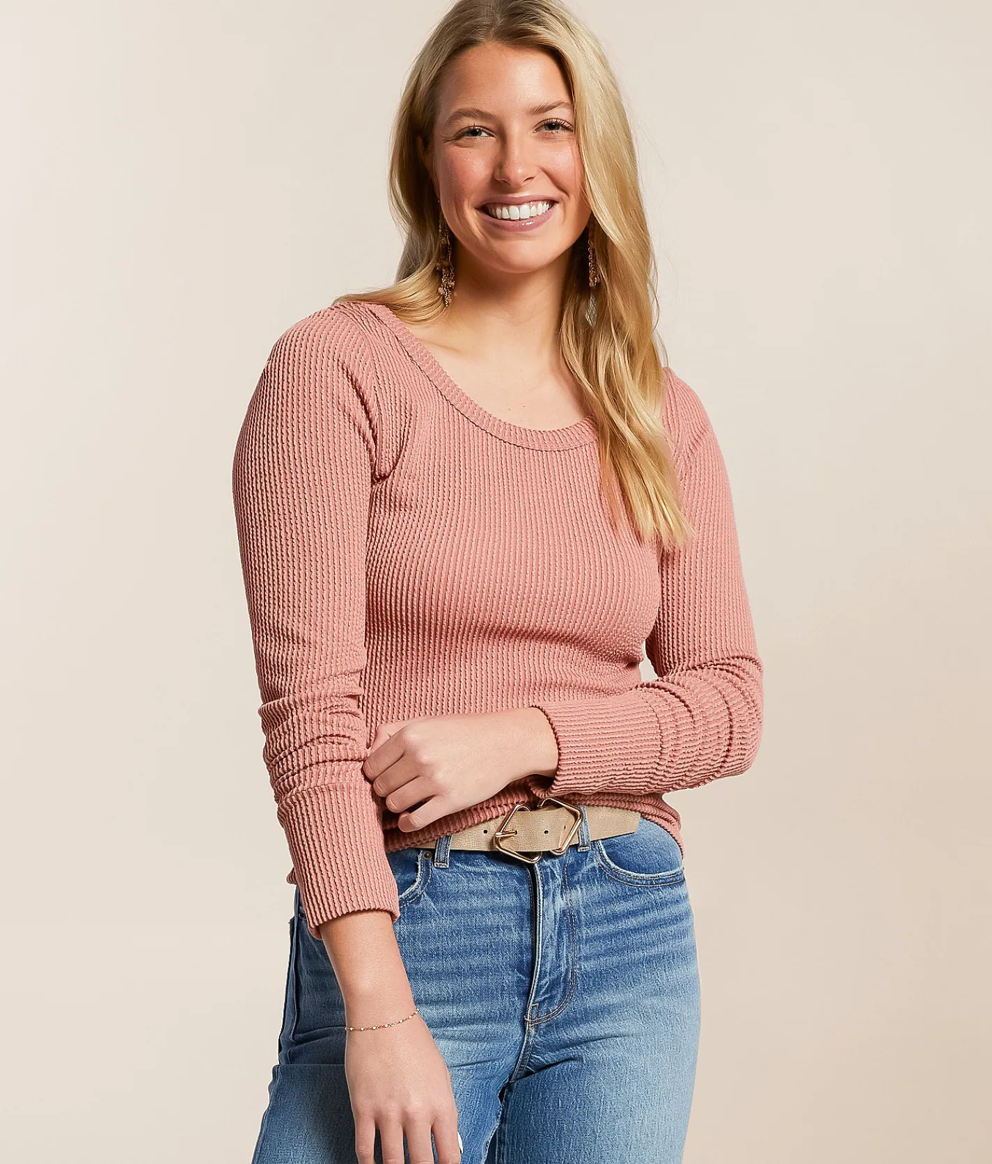 BKE Ribbed Knit Top Chestnut Outlet