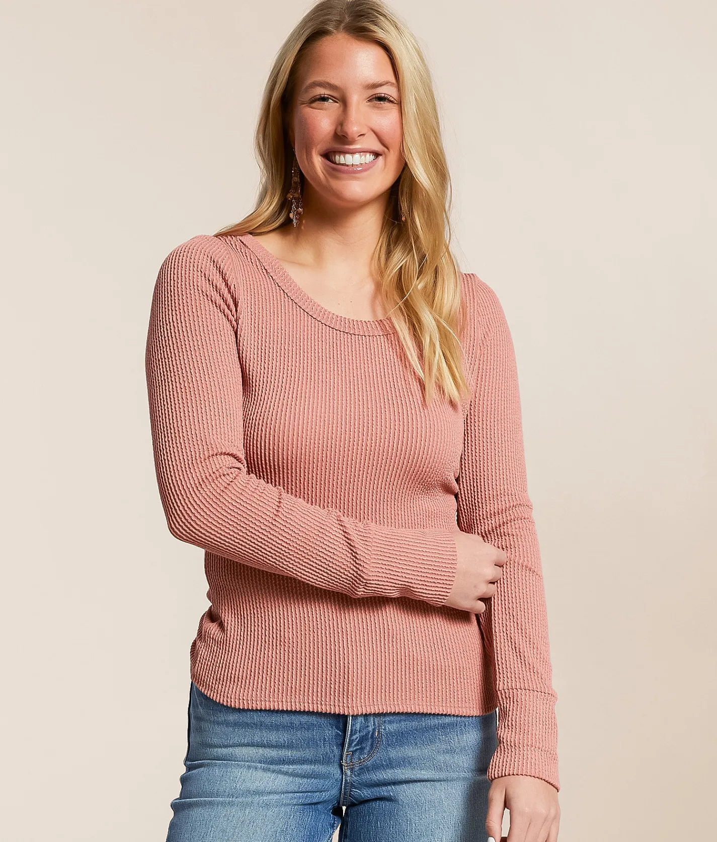 BKE Ribbed Knit Top Chestnut Outlet