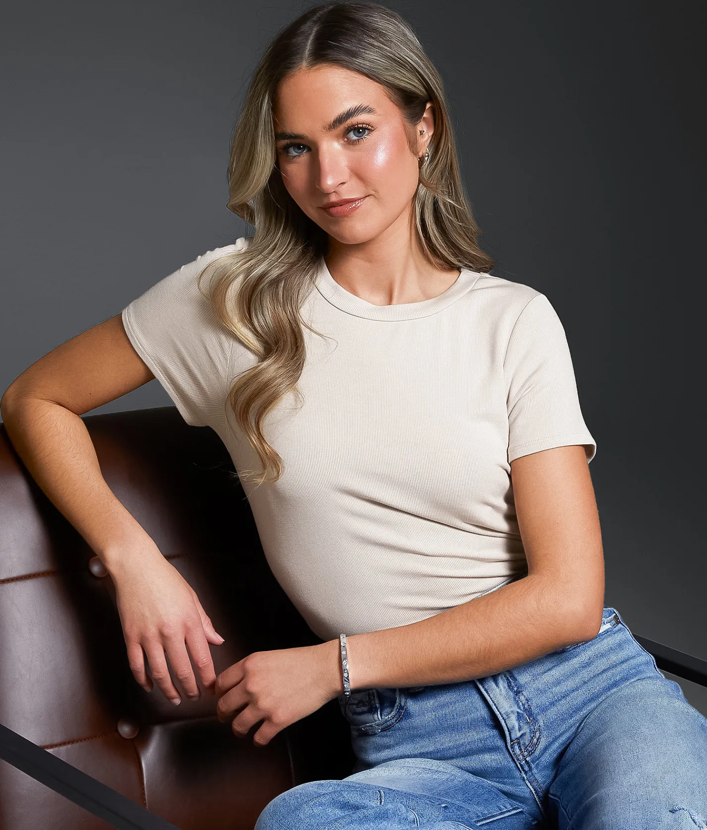 Buckle Black Ribbed Knit Top Pumice Stone Hot