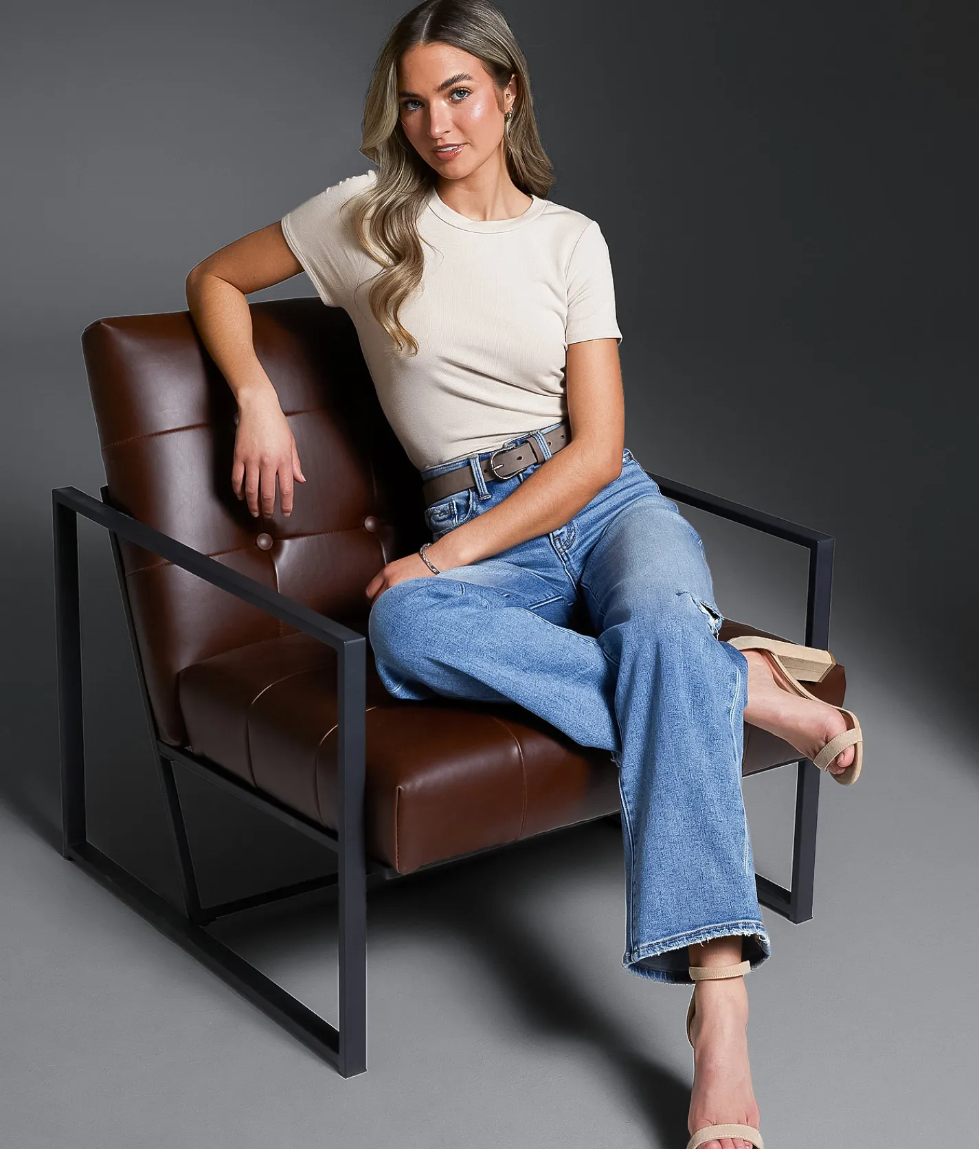 Buckle Black Ribbed Knit Top Pumice Stone Hot