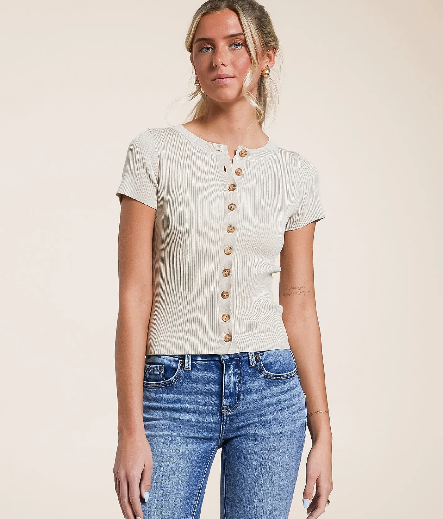 Tops | Blu Pepper Ribbed Knit Top Khaki