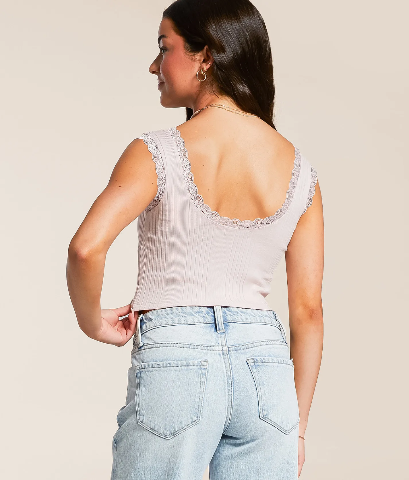 FITZ + EDDI Ribbed Lace Tank Top Ballerina Pink New