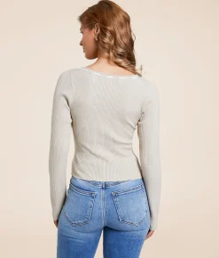 Willow & Root Ribbed Lace-Up Cropped Top Natural Sale