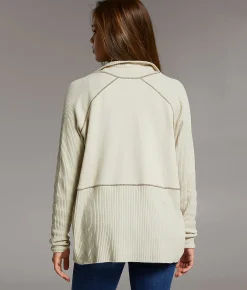 BKE Ribbed Mock Neck Cardigan Peyote Cream