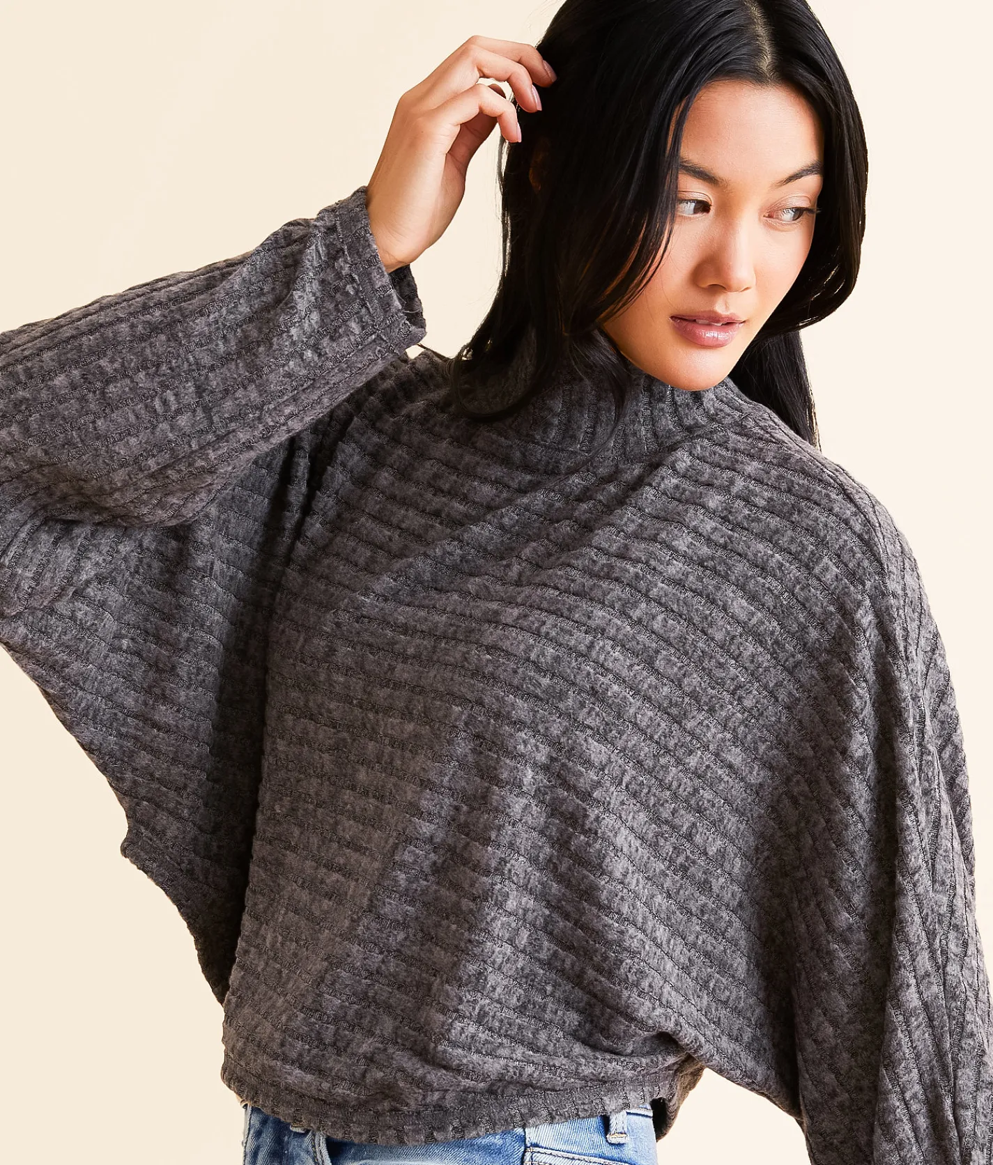 Tops | Hyfve Ribbed Mock Neck Cropped Top Ecru