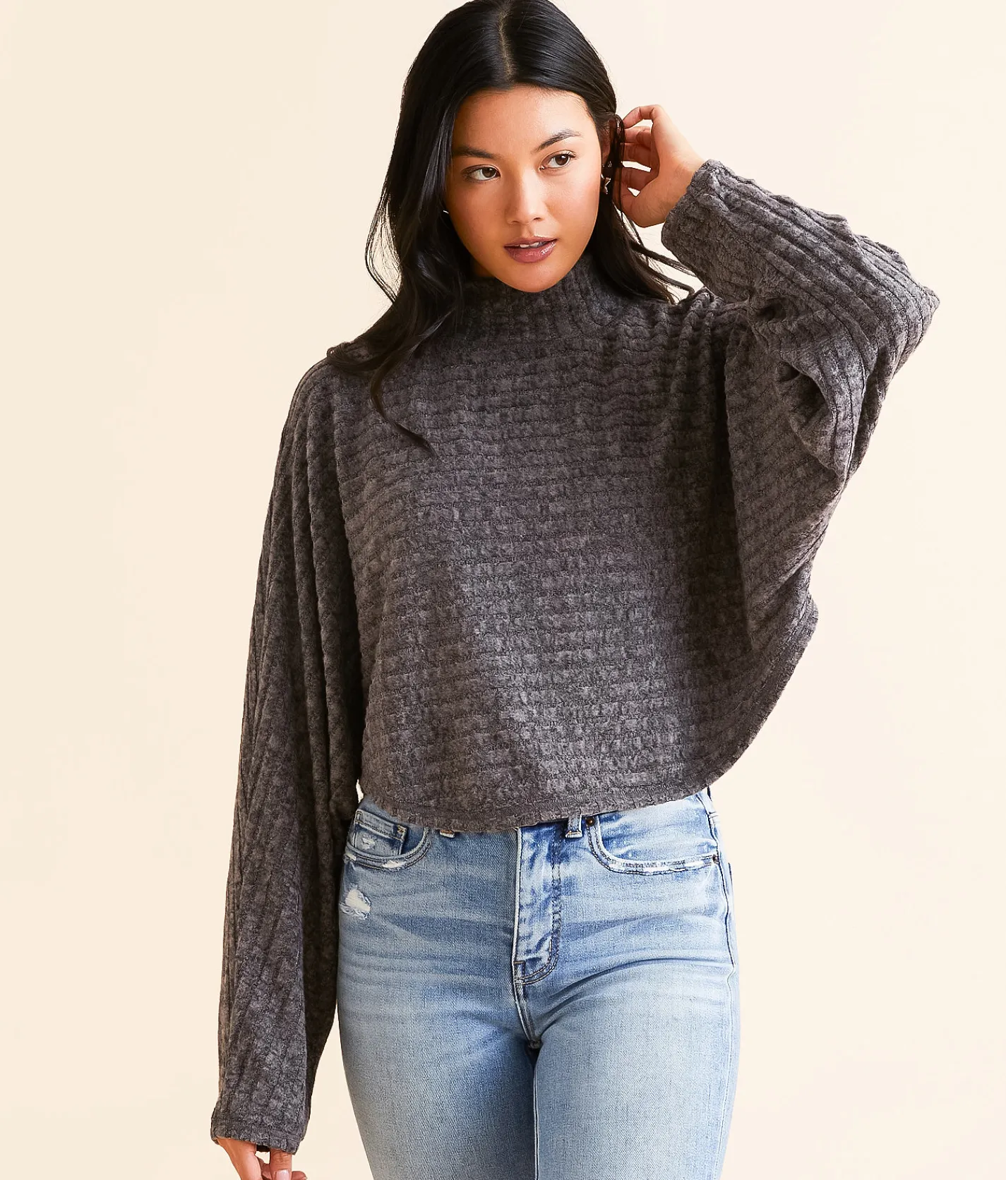 Tops | Hyfve Ribbed Mock Neck Cropped Top Ecru