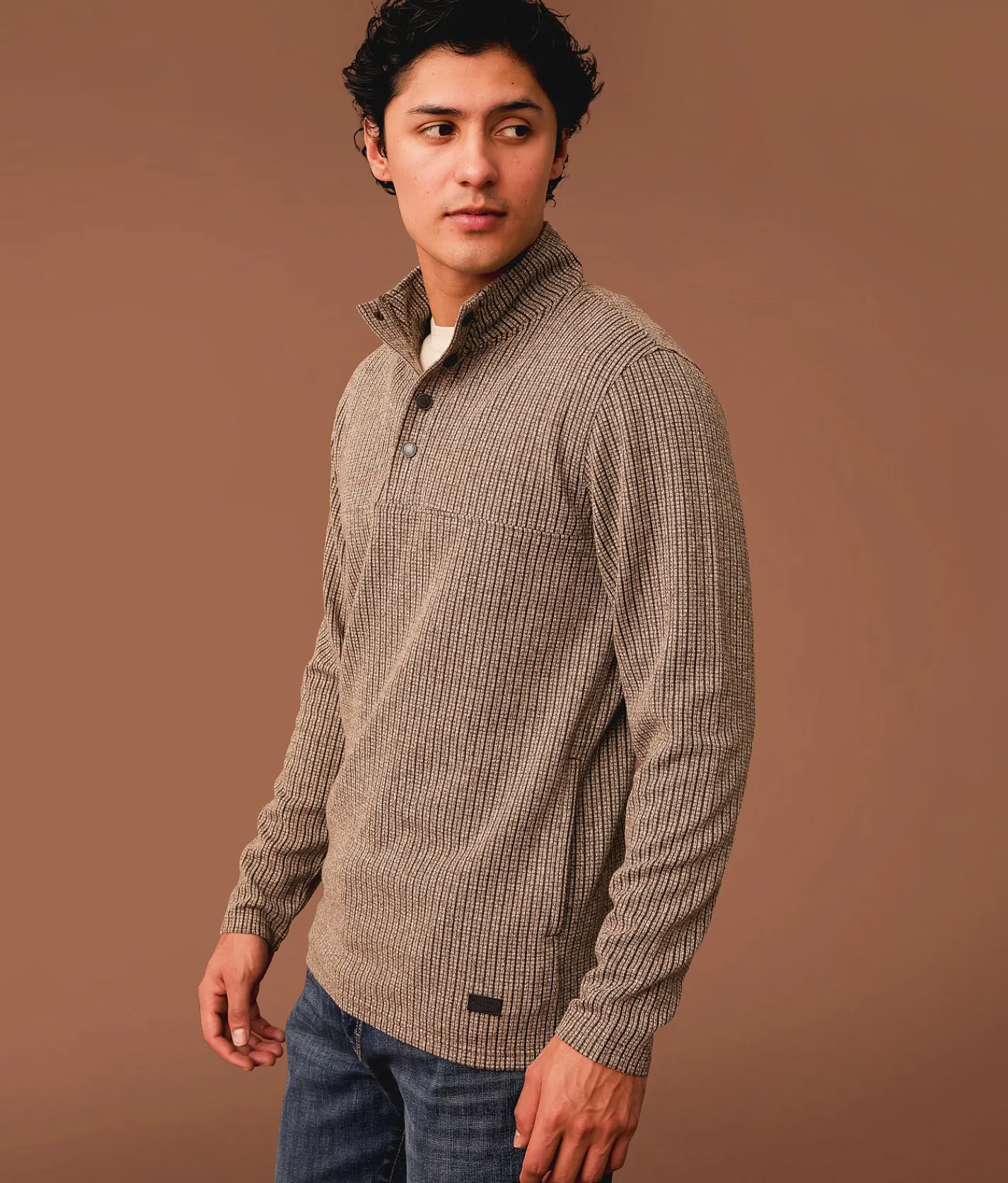 Outpost Makers Ribbed Quarter Snap Pullover Brown Online