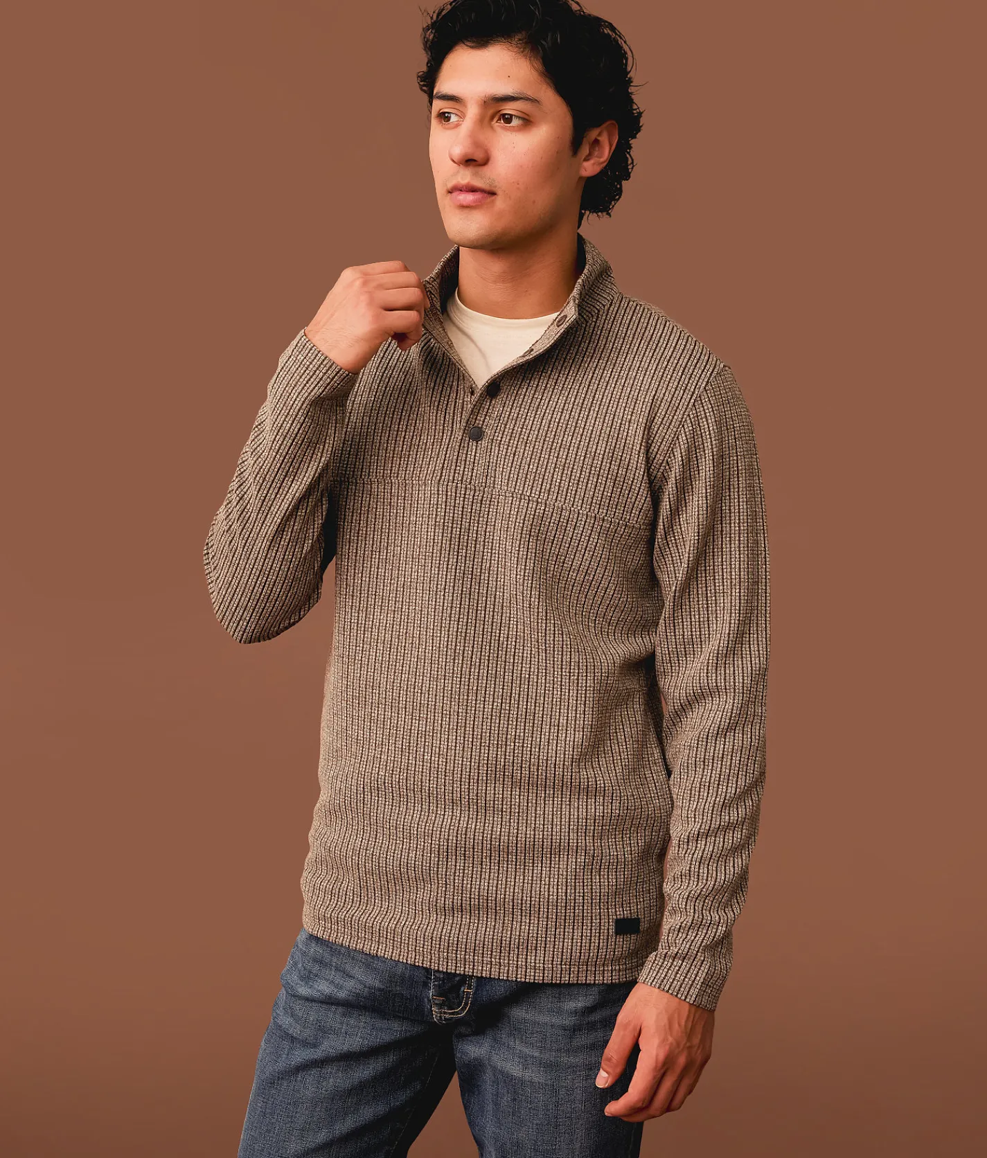 Outpost Makers Ribbed Quarter Snap Pullover Brown Online