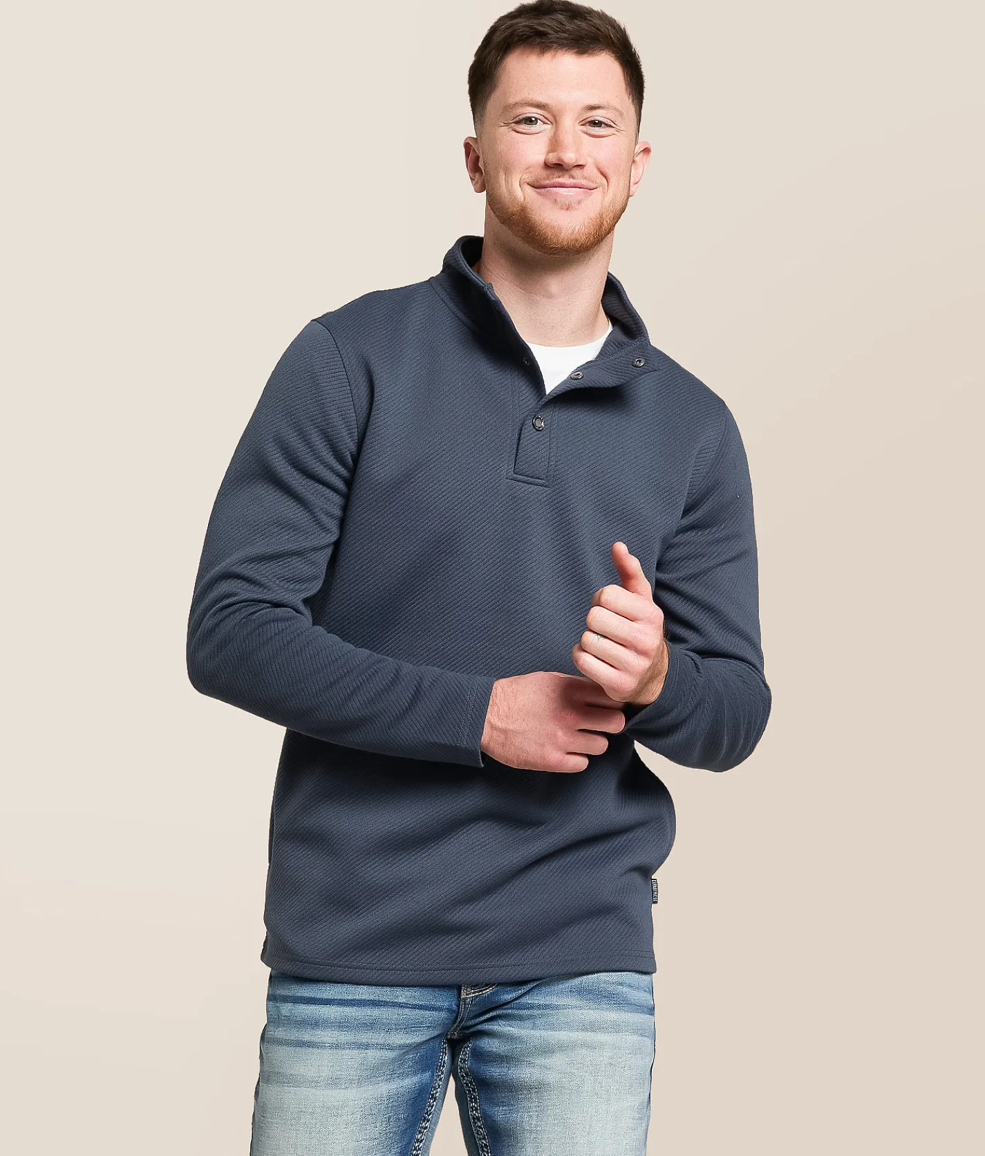 Tops | Departwest Ribbed Quarter Snap Pullover Ombre Blue