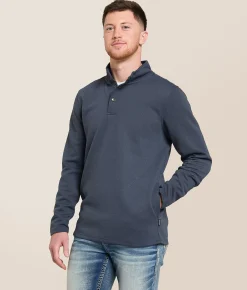 Tops | Departwest Ribbed Quarter Snap Pullover Ombre Blue