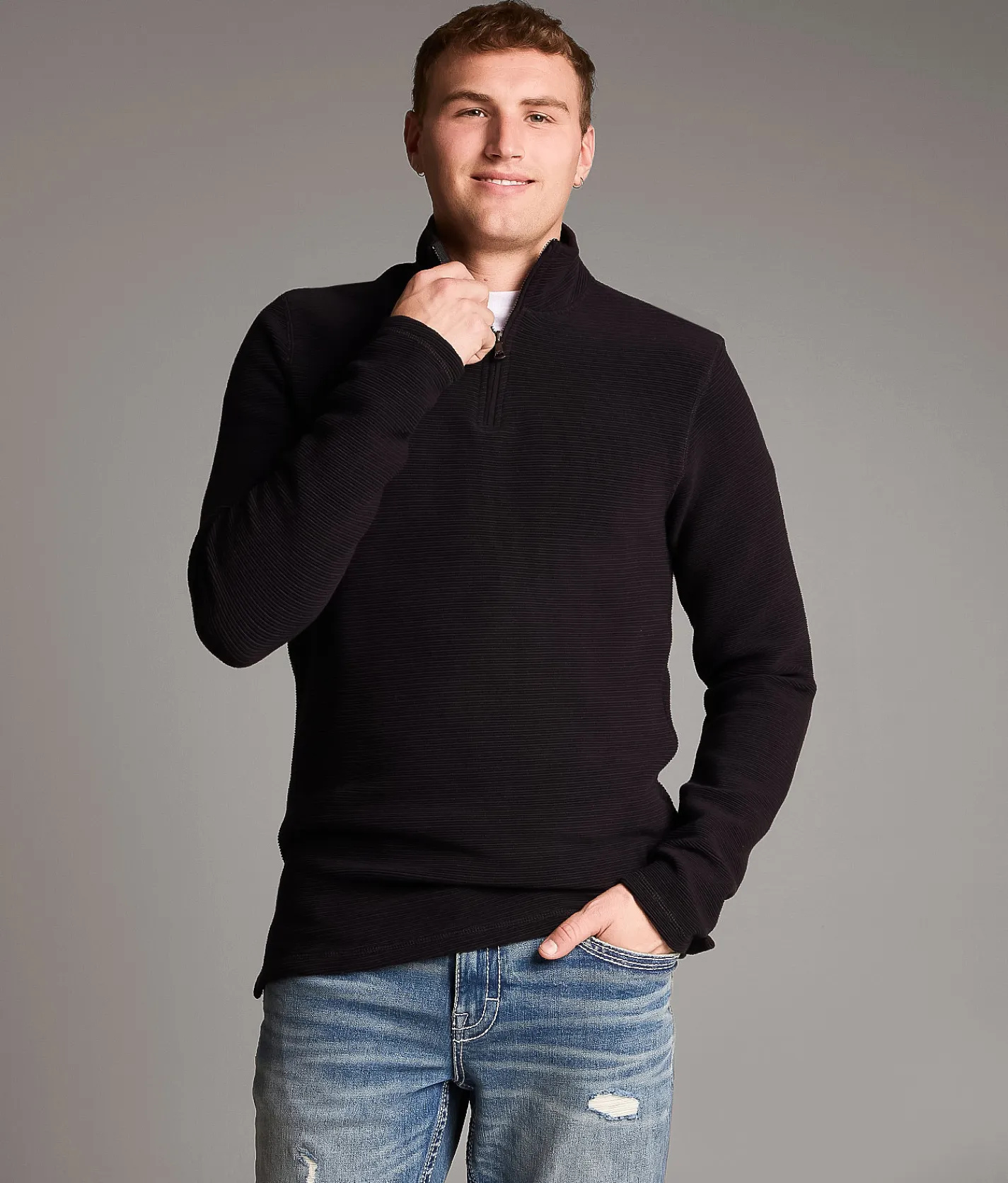 BKE Ribbed Quarter Zip Pullover Black Online