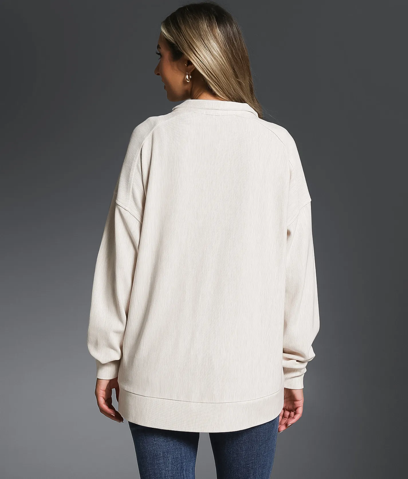 Tops | Buckle Black Ribbed Quarter Zip Pullover Cream Heather