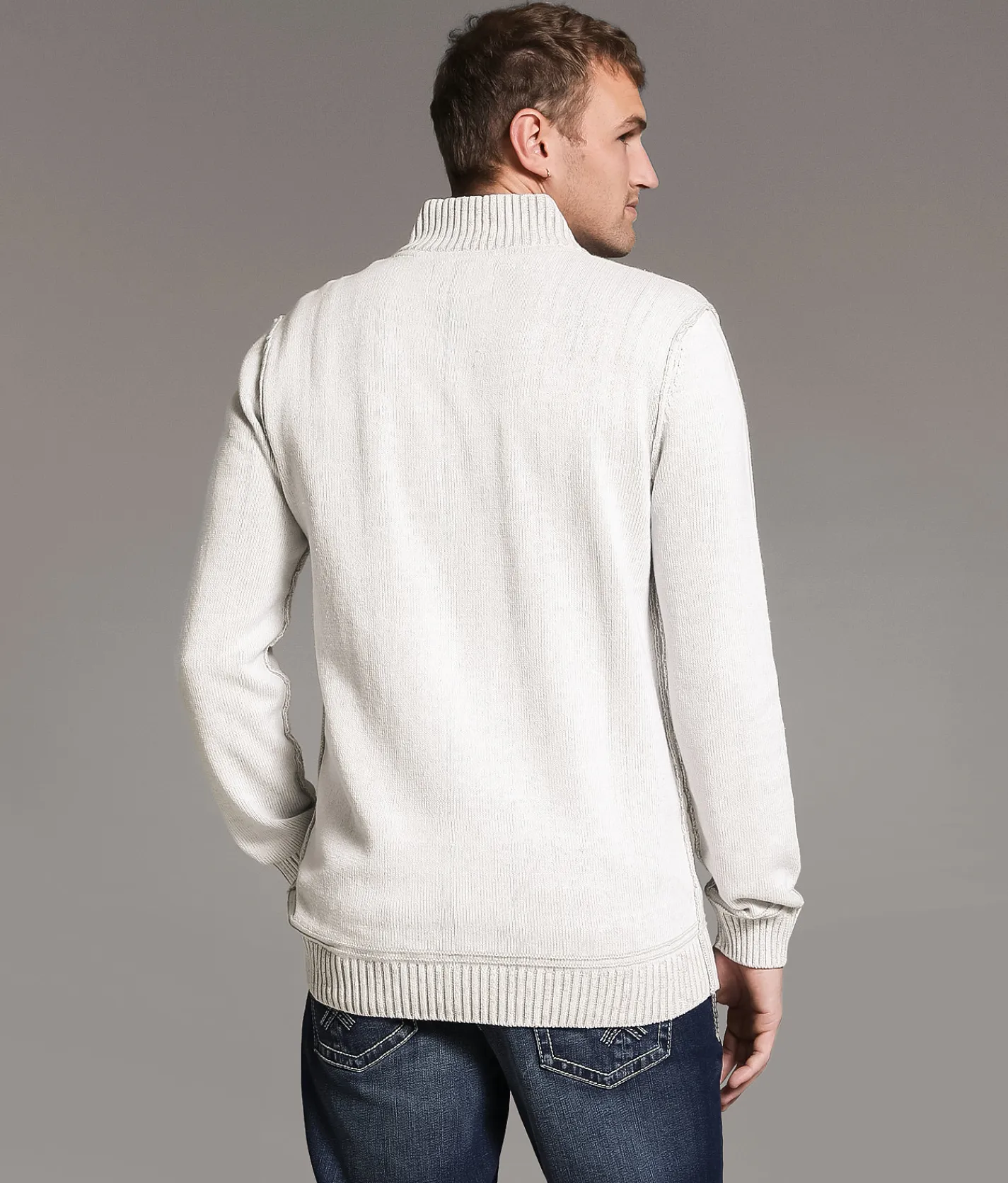 BKE Ribbed Quarter Zip Sweater Winter White Hot