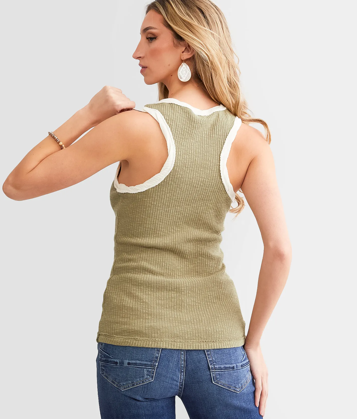 BKE Ribbed Raw Edge Tank Top Mood Indigo Best
