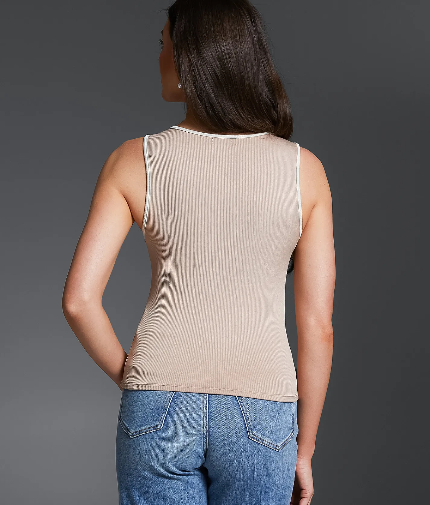 Buckle Black Ribbed Shaping & Smoothing Tank Top Camel Sale
