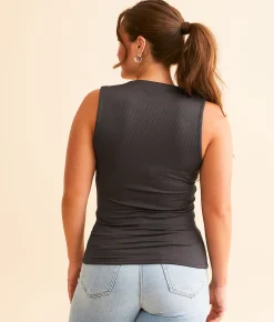 Buckle Black Ribbed Shaping & Smoothing Capped Tank Top Dark Grey