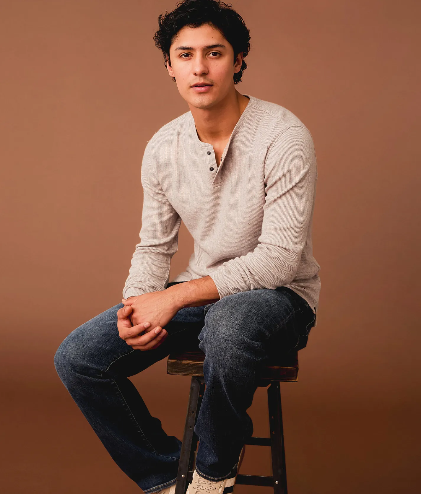 Outpost Makers Ribbed Snap Henley Brown Best