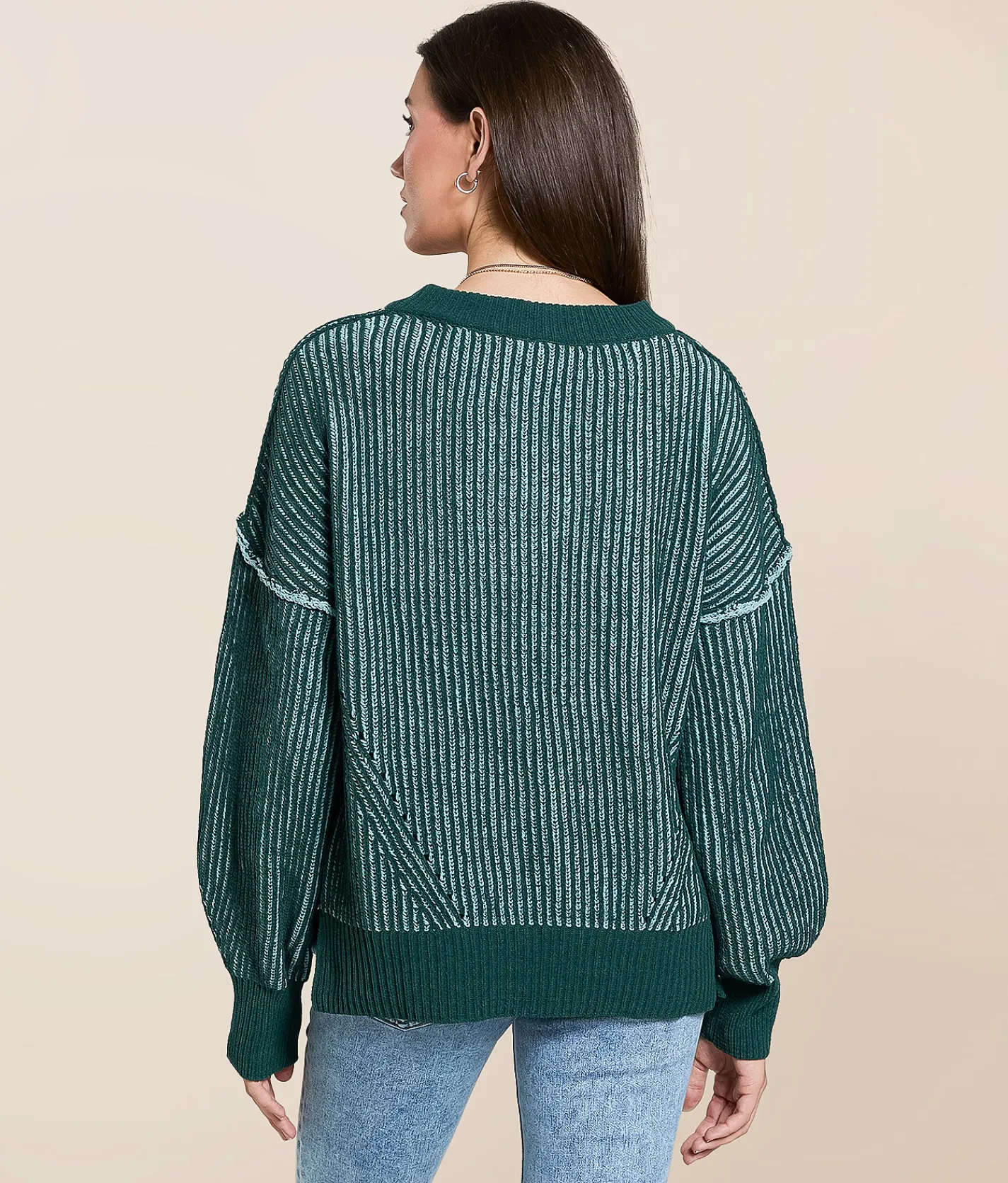 New In Ribbed Stripe Oversized Sweater Forest Best