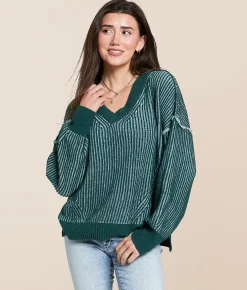 New In Ribbed Stripe Oversized Sweater Forest Best