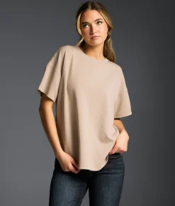 Buckle Black Ribbed Top Taupe Clearance