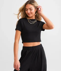 Willow & Root Rib Knit Cropped Top Black Hot