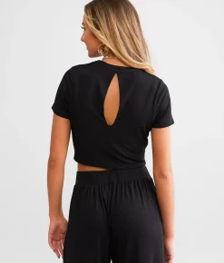 Willow & Root Rib Knit Cropped Top Black Hot