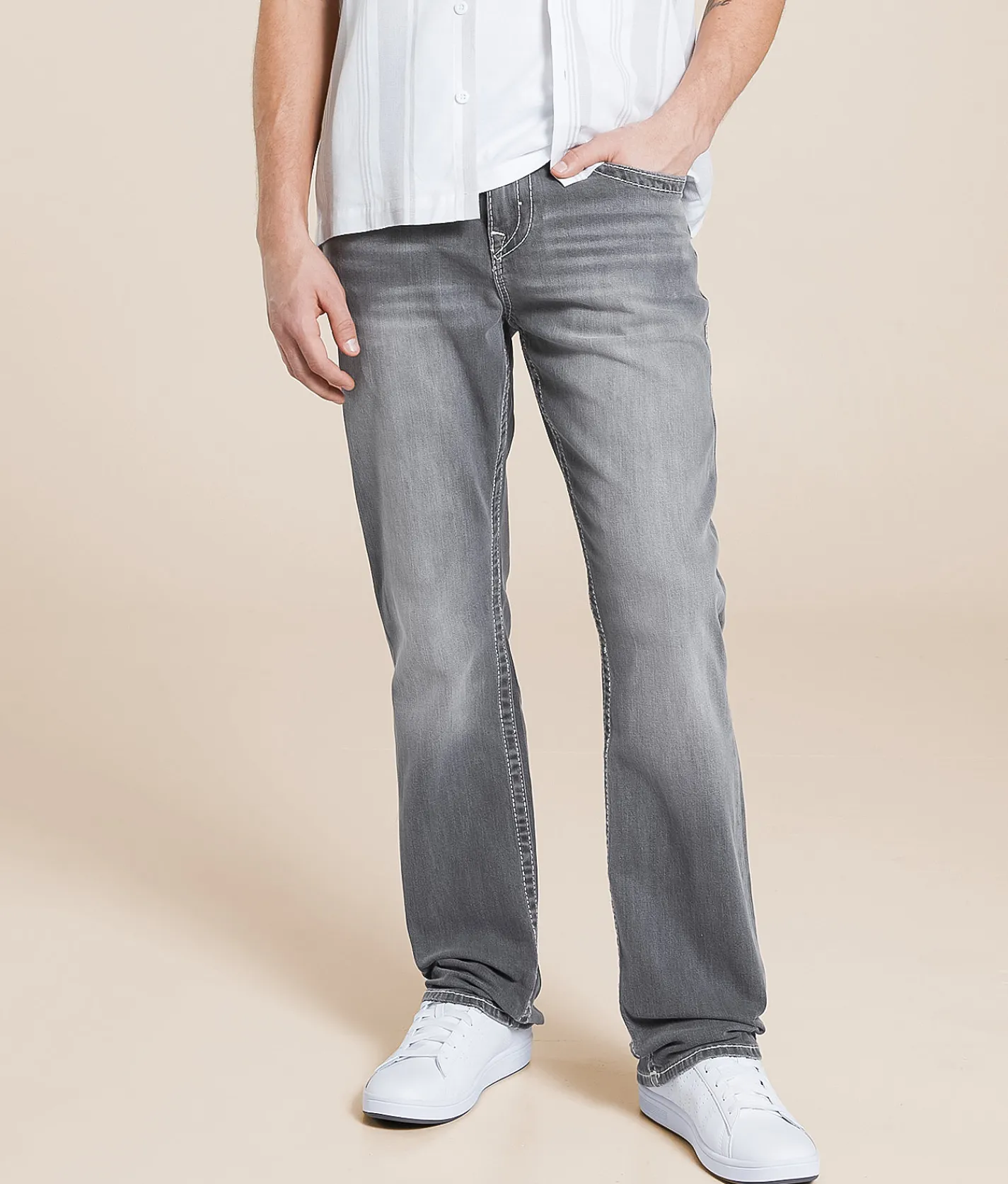 Bottoms | True Religion Ricky Relaxed Straight Stretch Jean Chalk Grey Wash