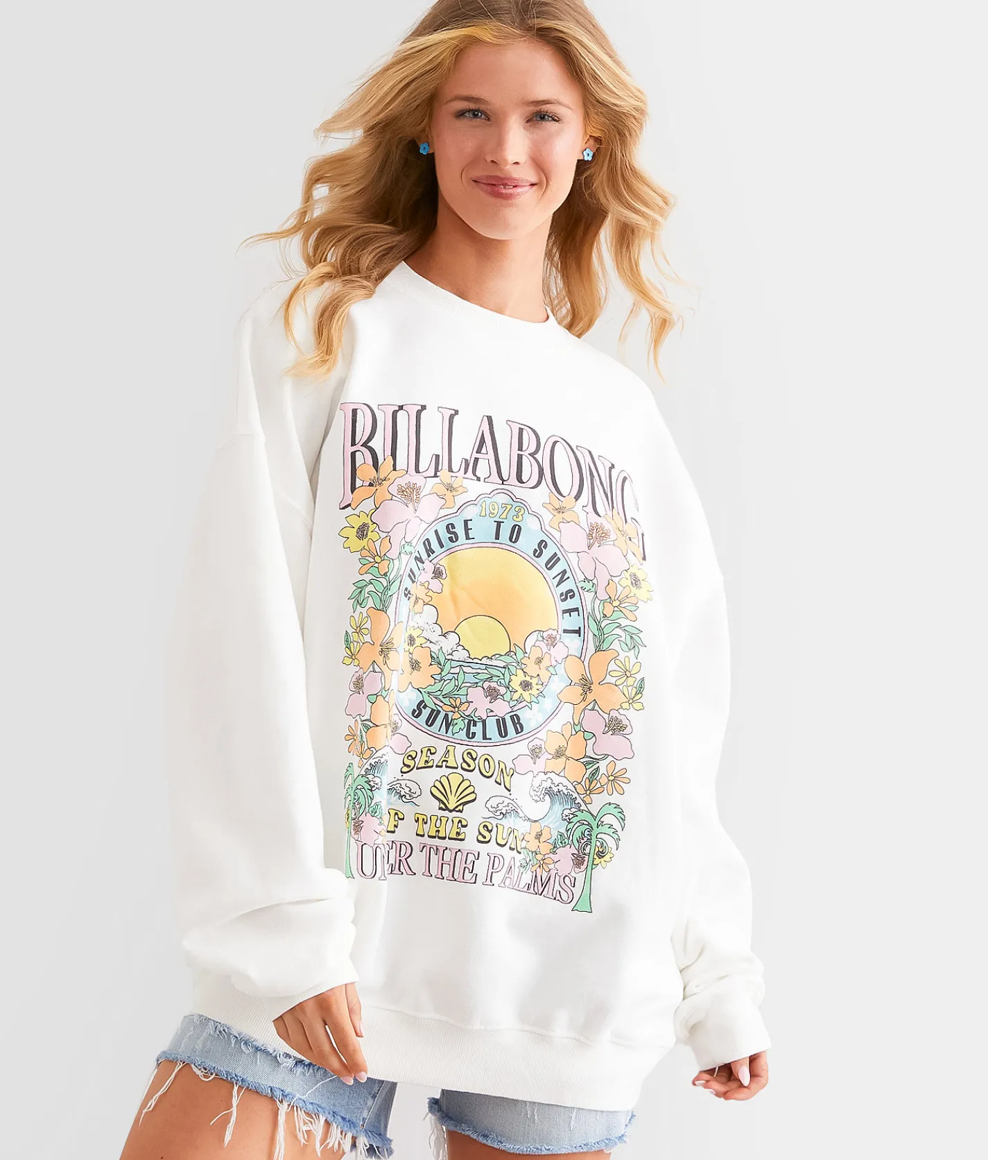 Tops | Billabong Ride In Graphic Oversized Pullover White Cap 2