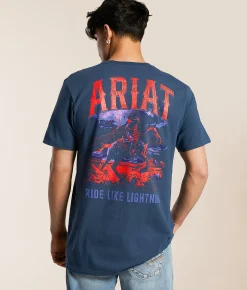 Ariat Ride Like Lightning T-Shirt Blue Dusk New