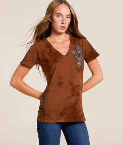 Tops | Affliction Rite Of Virtue T-Shirt Caramel Cafe Crystal Wash