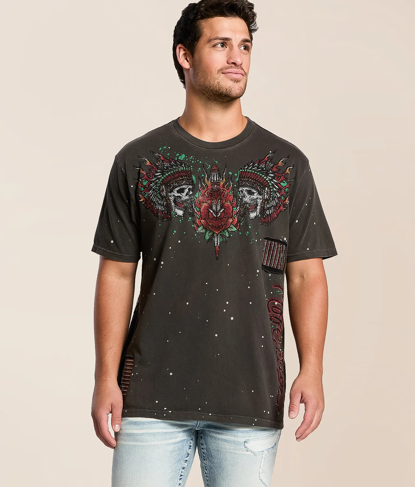 Tops|Graphic T-Shirts | Affliction Ritual Fire T-Shirt Vintage Black Pigment Dye