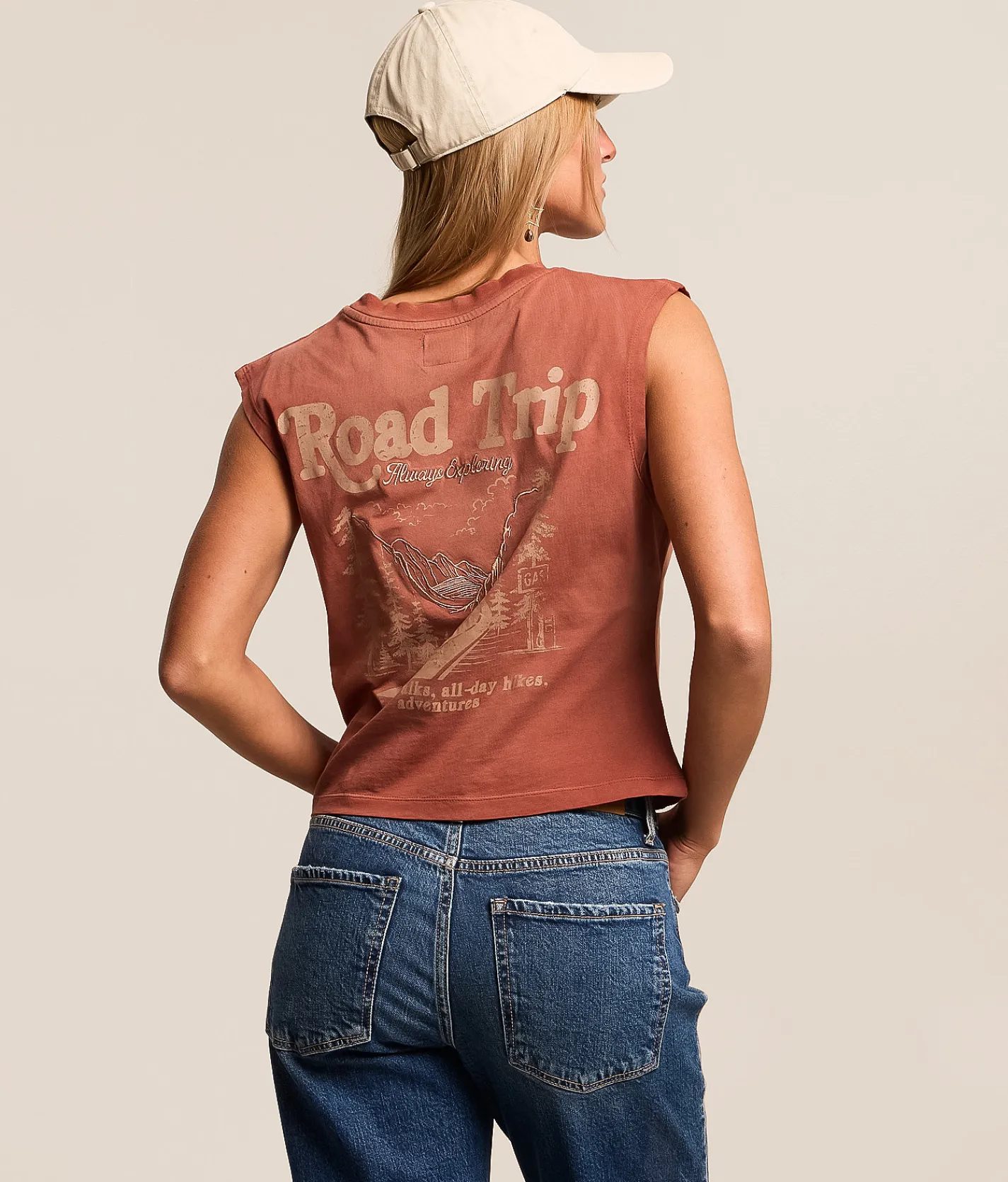 Modish Rebel Road Trip Always Exploring Tank Top Washed Red