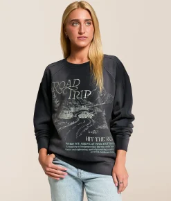 Modish Rebel Road Trip Oversized Pullover Washed Black Clearance
