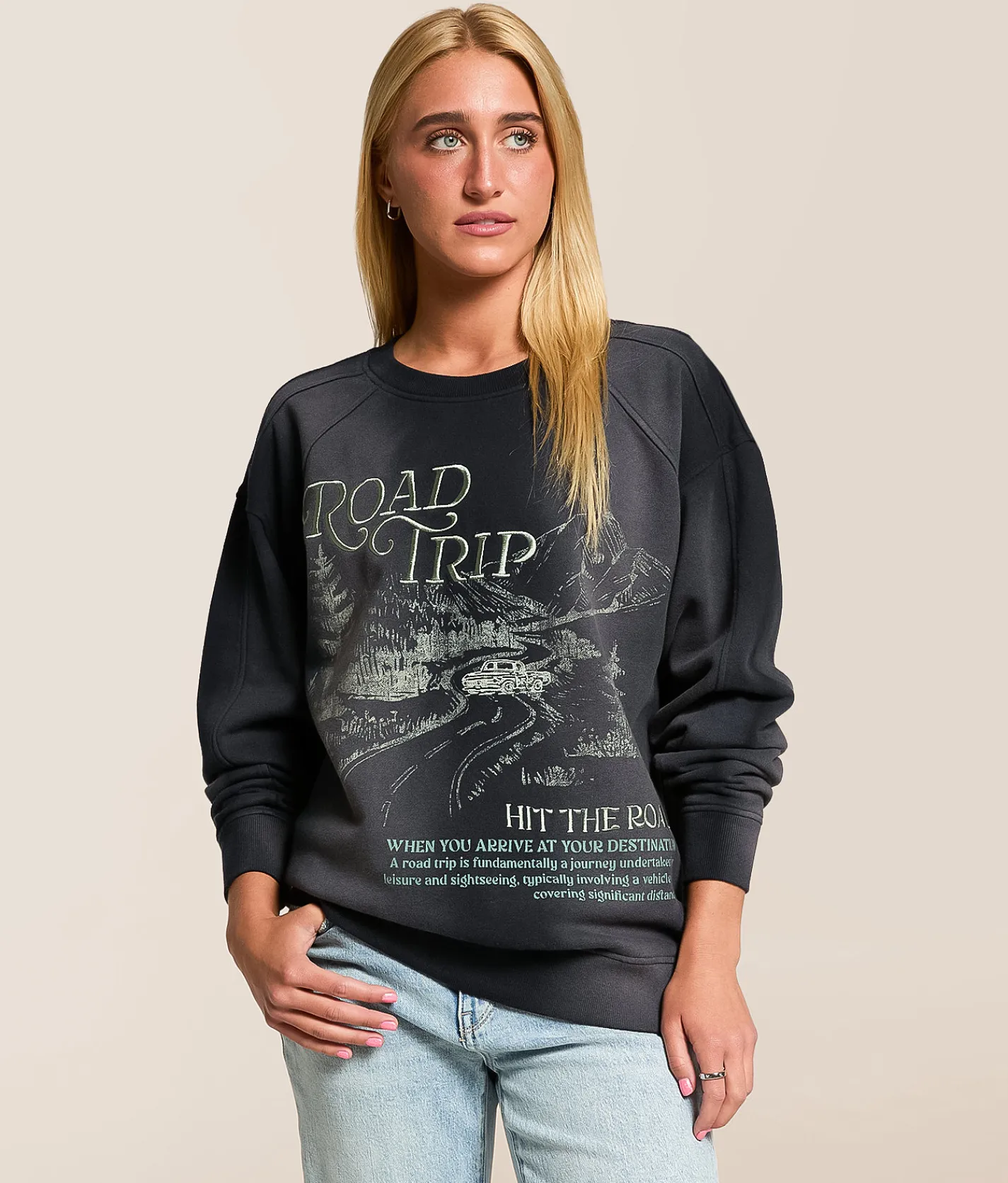 Modish Rebel Road Trip Oversized Pullover Washed Black Clearance