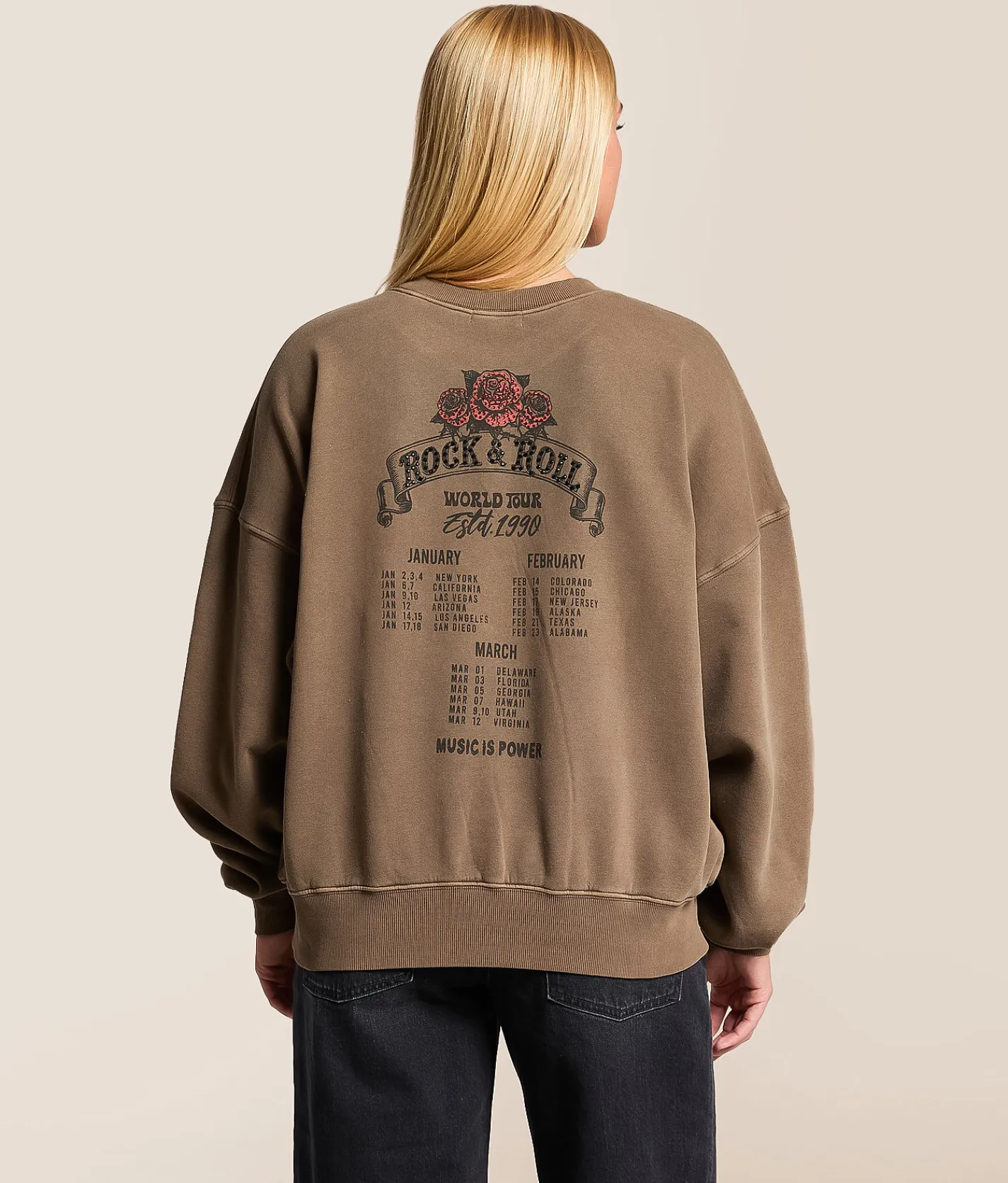 Tops | Modish Rebel Rock & Roll Hard Rock Oversized Pullover Washed Brown