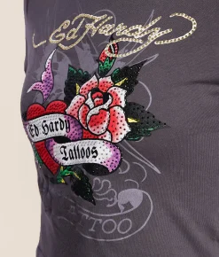 Ed Hardy Rose Heart Baby T-Shirt Charcoal New
