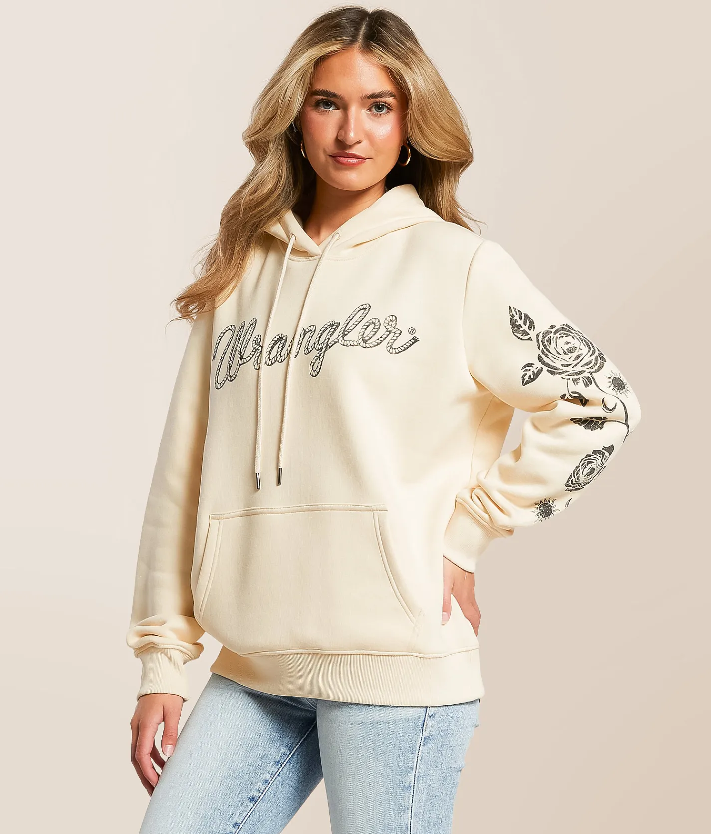 Tops | Wrangler® Roses Hooded Sweatshirt Pearled Ivory