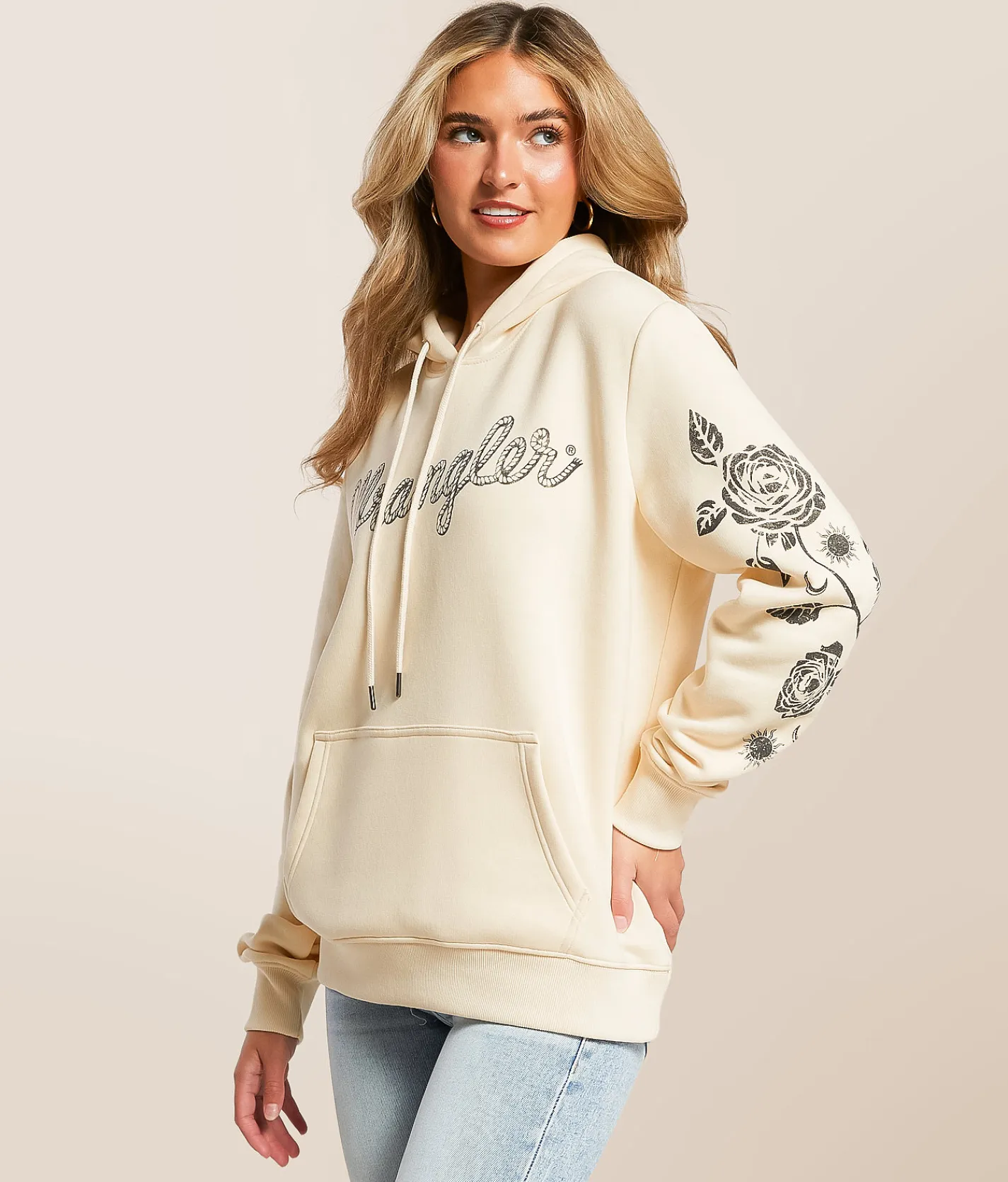 Tops | Wrangler® Roses Hooded Sweatshirt Pearled Ivory