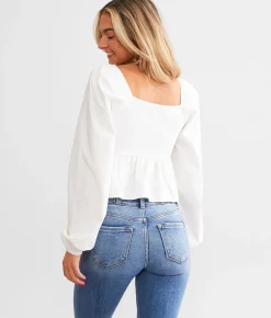 Blue Blush Rosette Cropped Peplum Top White Hot