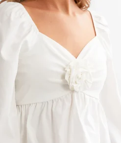 Blue Blush Rosette Cropped Peplum Top White Hot