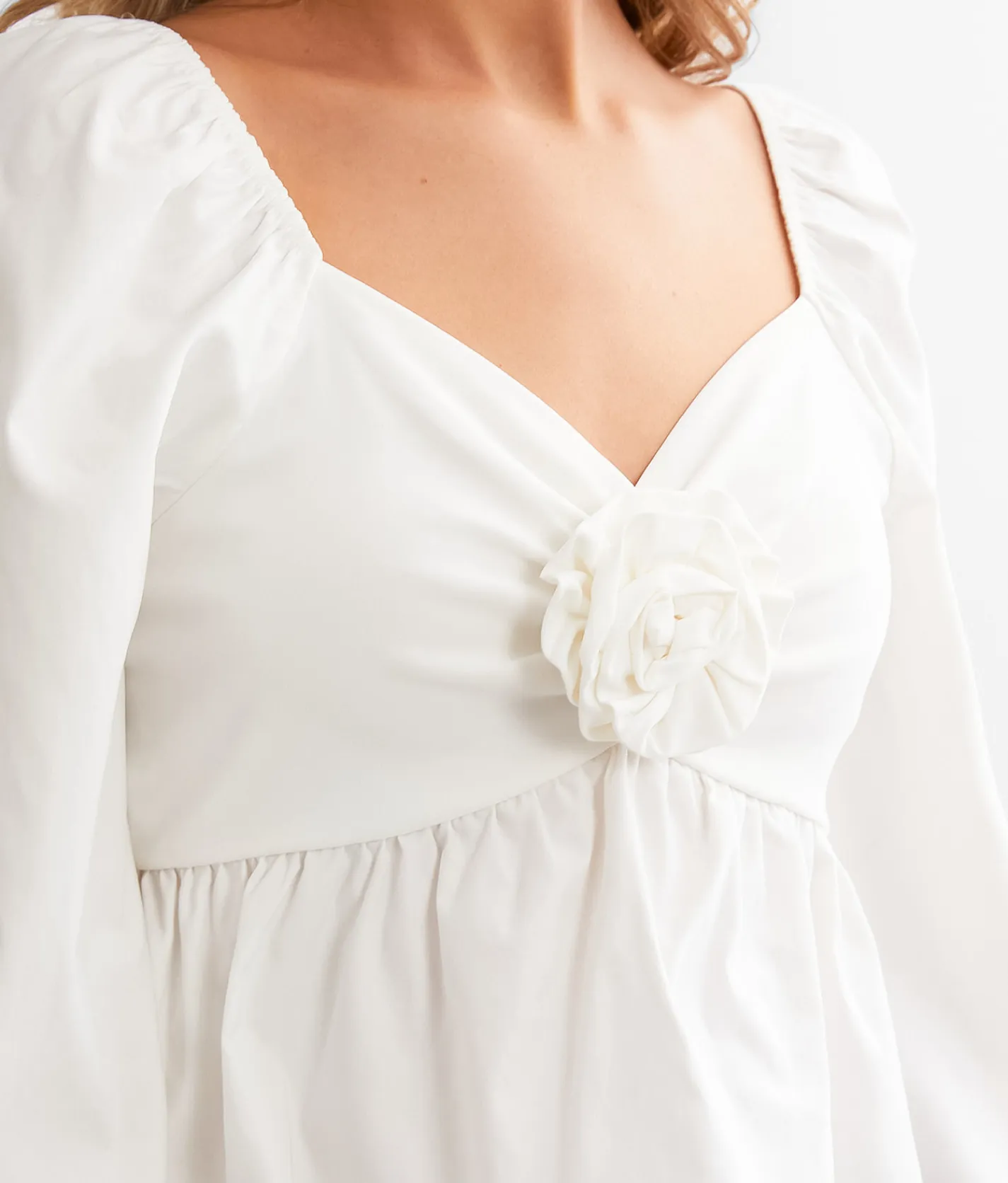 Blue Blush Rosette Cropped Peplum Top White Hot