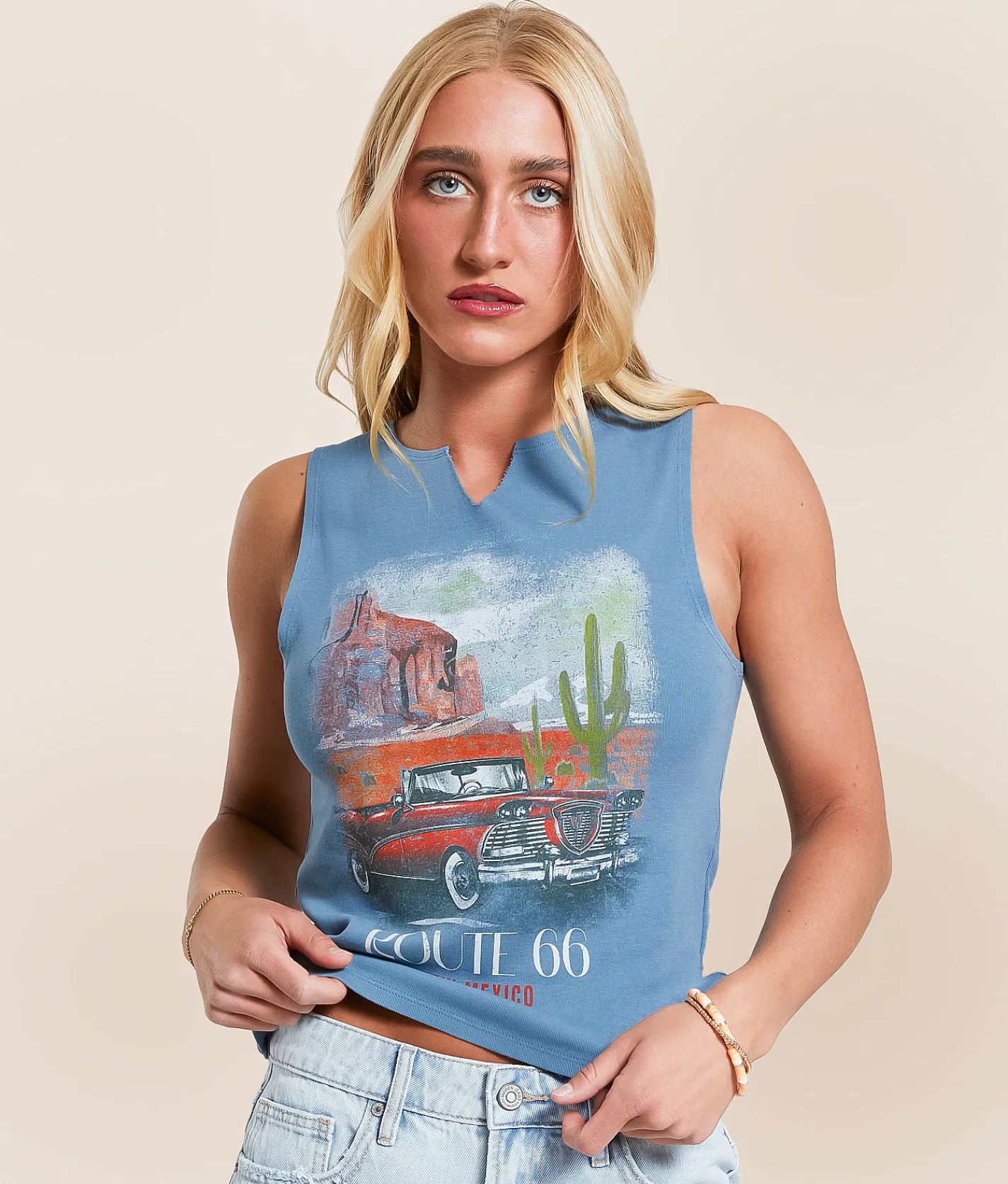 Modish Rebel Route 66 Tank Top Aegean Blue