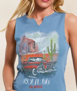 Modish Rebel Route 66 Tank Top Aegean Blue