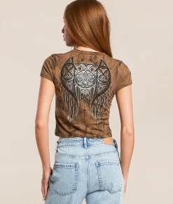 Affliction Royale Baby Cropped T-Shirt Taupe New