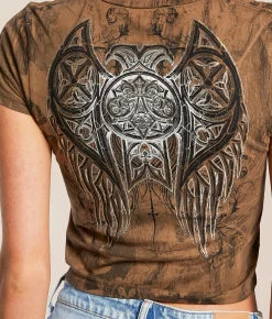 Affliction Royale Baby Cropped T-Shirt Taupe New