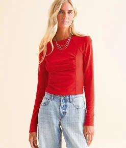 FITZ + EDDI Ruched Knit Top High Risk Red Outlet