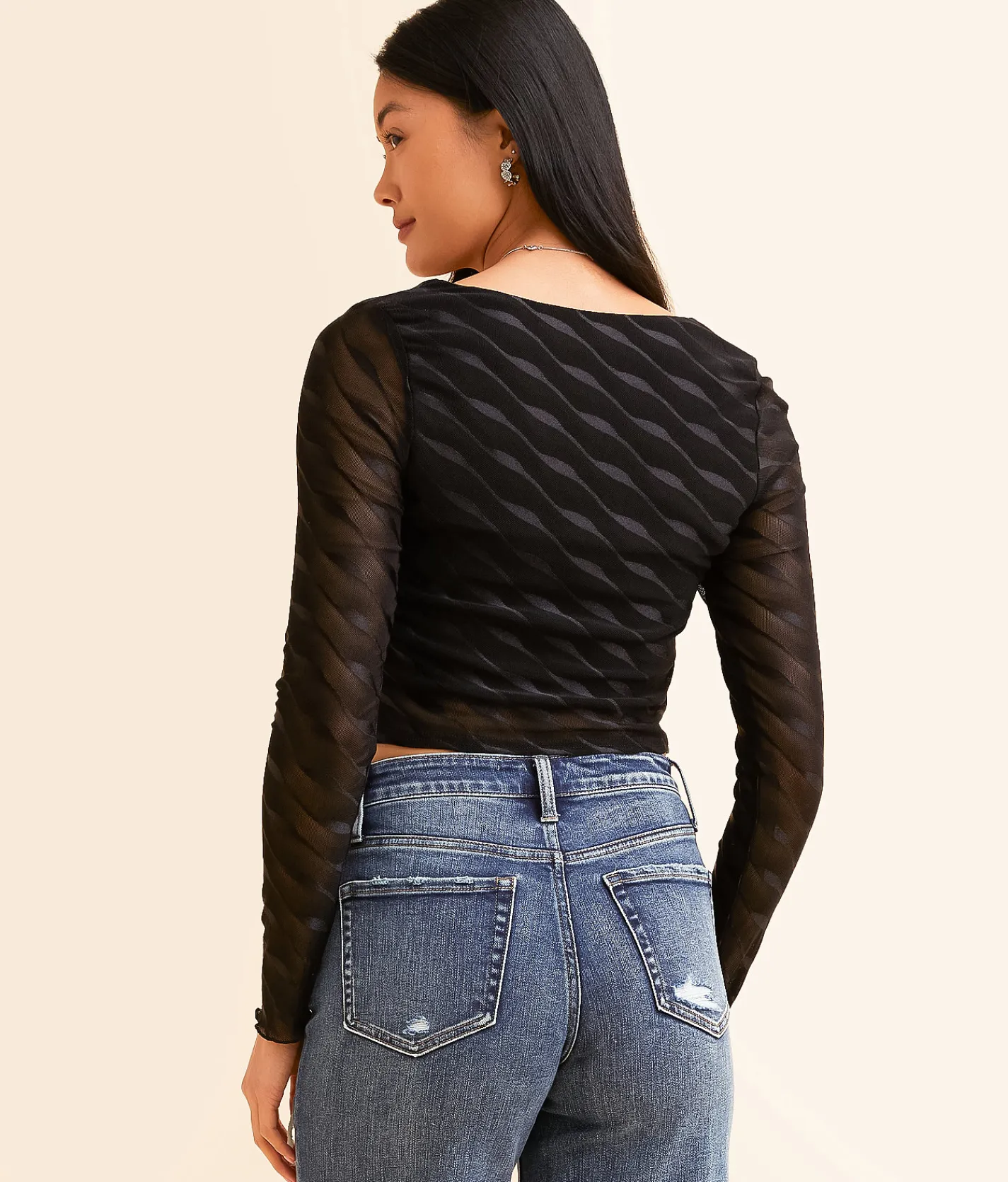 Willow & Root Ruched Mesh Cropped Top Black Discount
