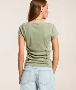 Tops | Gilded Intent Ruched Rib Knit T-Shirt Oil Green